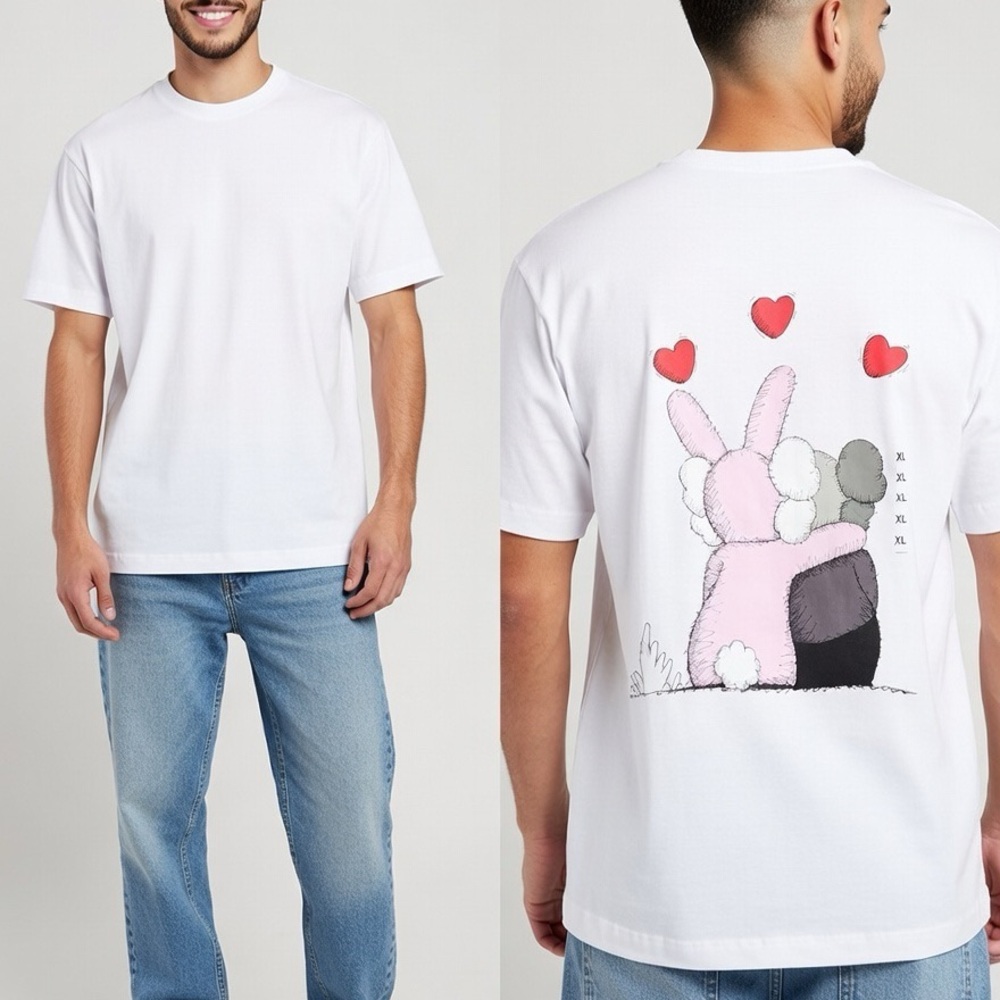 White T-Shirt with Cartoon Print